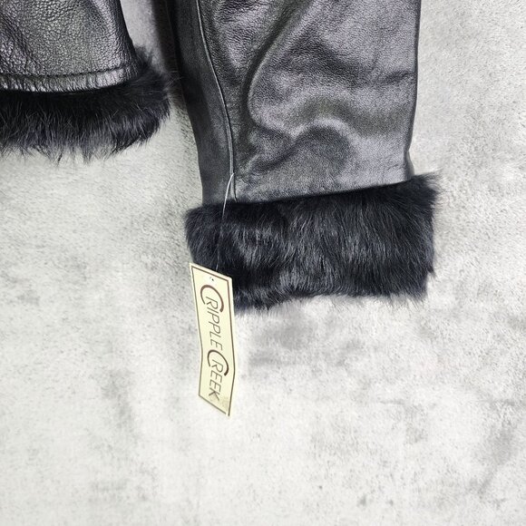 Womens Cripple Creek Studded Black Leather Jacket with Faux Fur Full Zip Size L - Picture 4 of 12